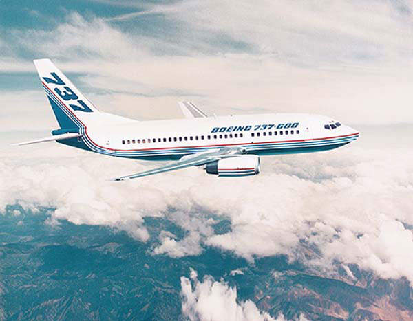 The Boeing 737-600 New Generation airliner seats 110-132 passengers.
