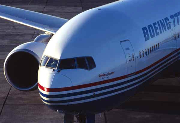 The Boeing 777-300 is a stretched version, seating 328 to 394 passengers in a three-class arrangement.